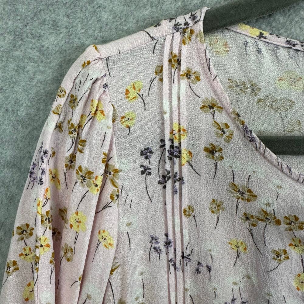 Lauren Conrad Floral Boho Blouse Med Pink Whimsical Bloomcore Short Sleeve Top - Picture 5 of 13